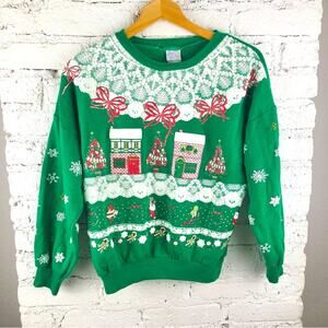 Vintage Land N’ Sea Christmas Puffy Glitter Holiday Sweatshirt